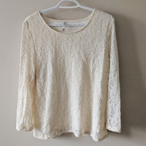 Cream Lace Long Sleeved Blouse